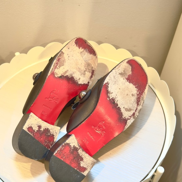 Christian Louboutin Black Leather Mules with Fringe and Studs - Picture 3 of 3